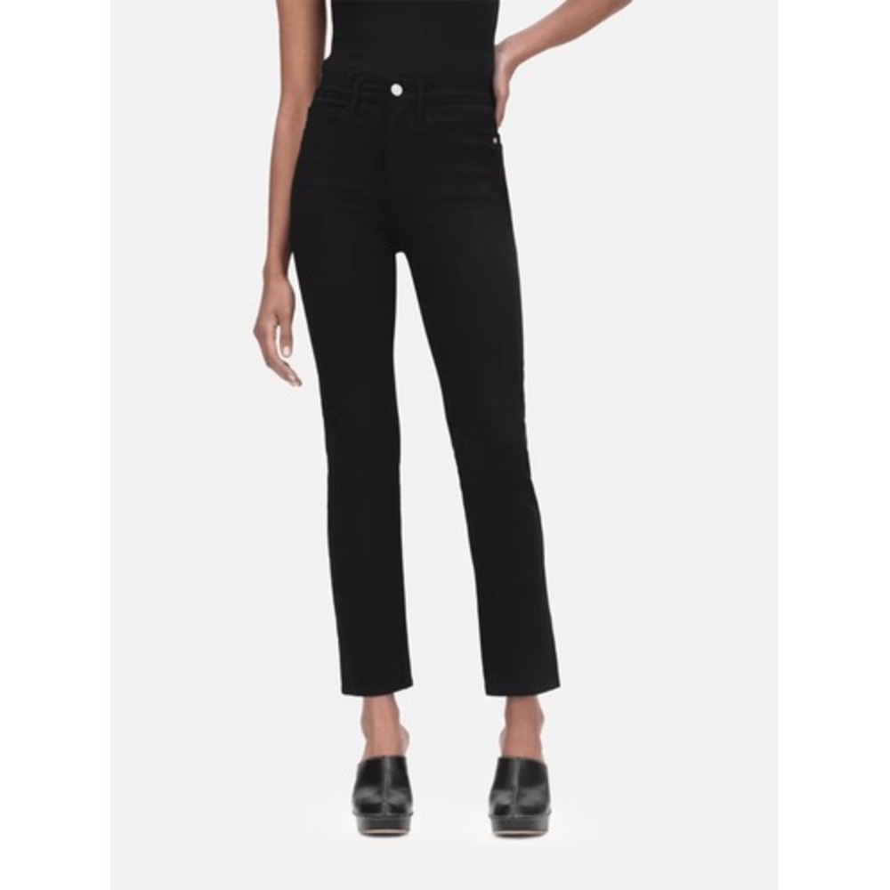 Frame Le Bardot Straight Jeans Womens 24 Black Raw Hem Patch Pocket LBSRA009